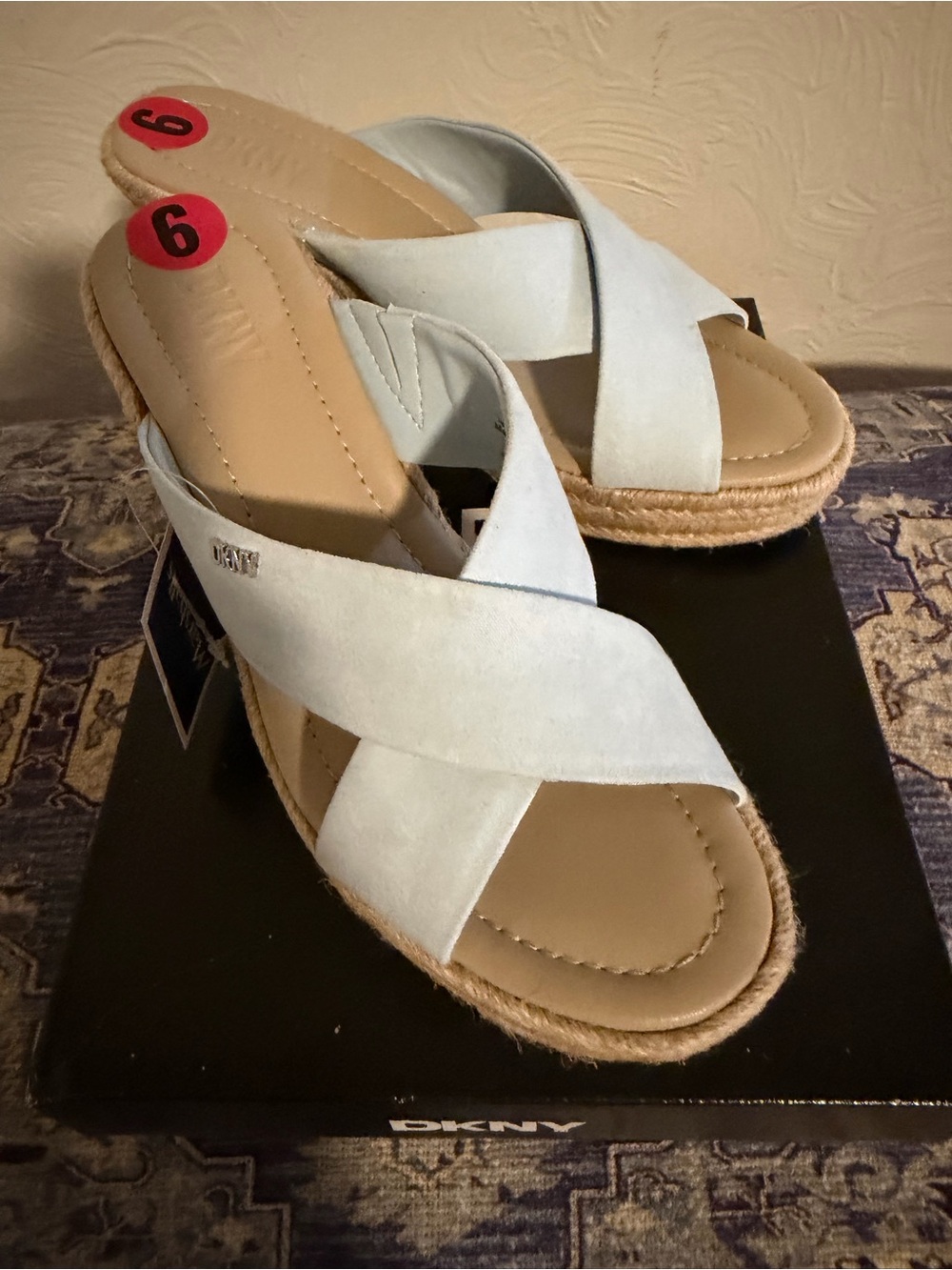 DKNY Light Blue Crisscross Espadrille Slide Sandals